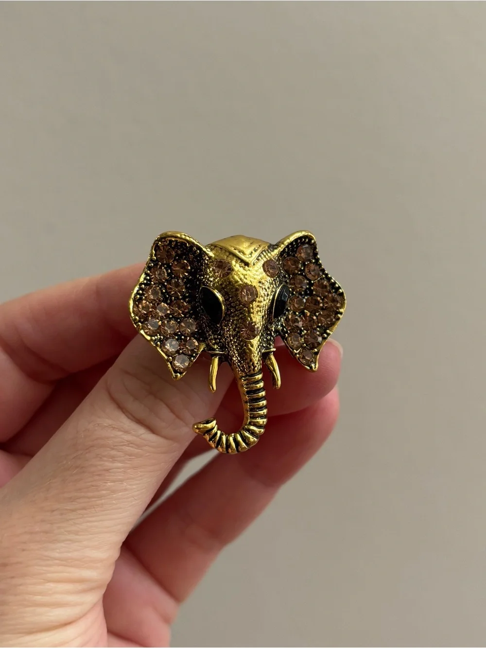 Bronze Tone Vintage Inspired Boho Elephant Brooch with Gemstones